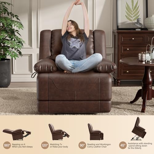 Sillón sin reclinar con cuero sintético marrón miniatura 5
