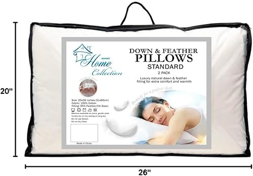 Miniatura 5 de Sweet Home Collection Almohada de plumas, estándar (paquete de 2), color blanco, 2 unidades