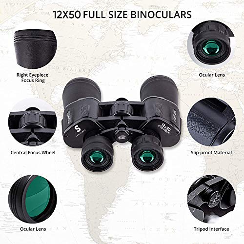 12X50 Hd Full Size Binoculars For Adults With Photography Kit - Smartphone Adapter Universal Tripod Carrying Bag & Strap For Bird Watching Hunting Stargazing Sporting & Sightseeing #TOP4