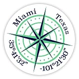 Miami Texas 2-Inch Vinyl Decal Sticker Latitude Longitude Compass Design