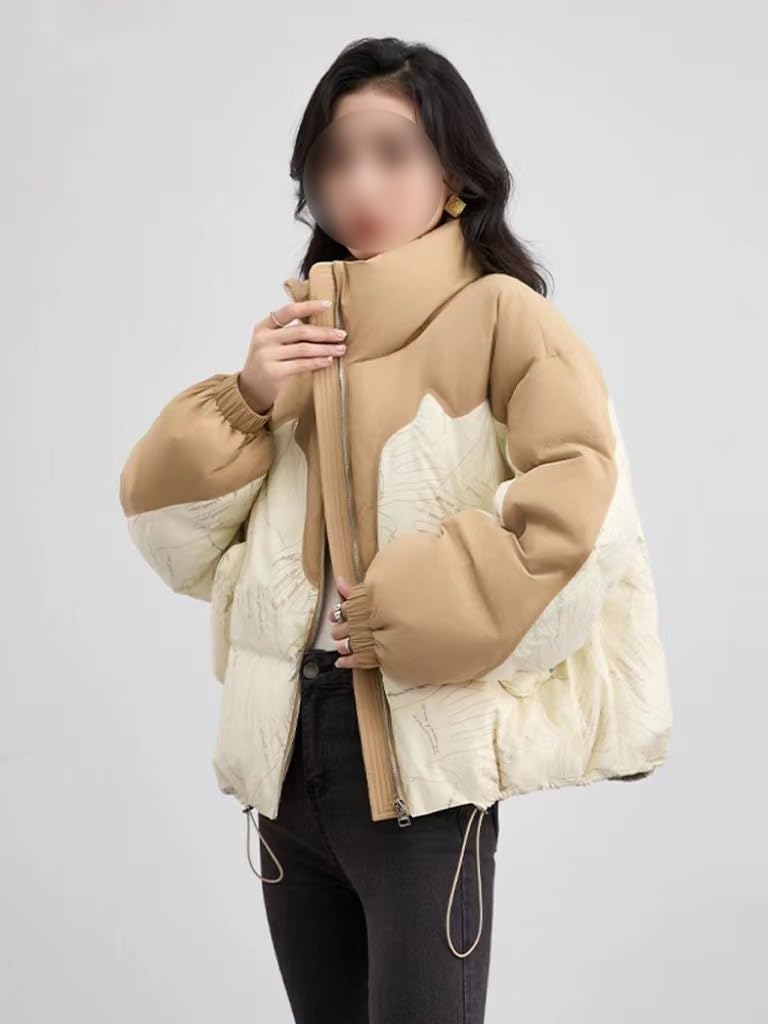 White Duck Down Short Down Jacket Contrasting Color Splicing Casual and Fashionable Loose Down Jacket for Women