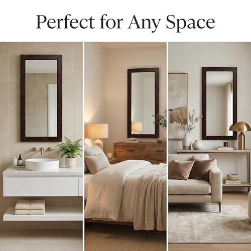Image of Amazon Basics Synthetic Framed Exquisite Rectangular Wall Mirror | Versatile Usage for Living Rooms, Bedrooms| Standard Trim (Brown) | 15 Inch X 39 Inch