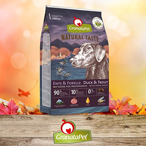 GranataPet Natural Taste Ente & Forelle, Trockenfutter für Hunde, Hundefutter ohne Getreide & ohne Zuckerzusätze, Alleinfuttermittel für ausgewachsene Hunde, 12 kg
