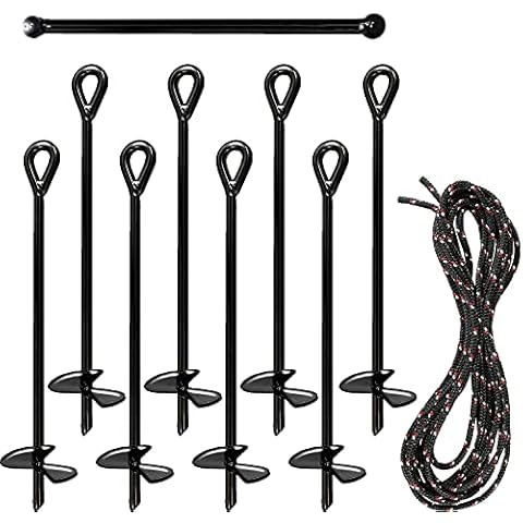 Ashman Black Ground Anchor (8 Pack) 15 Inches in Length and 10MM Thick in Diameter with 65 Feet of Rope Cover