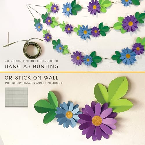 Image of Flower Bunting for Wall Decoration (Blue Daisy with Leaves)