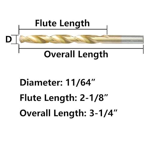 Miniatura 2 de Juego de brocas de titanio, 10 brocas HSS Jobber de 1164 pulgadas, taladro de longitud de acero de alta velocidad 4341 para perforar en acero suave,