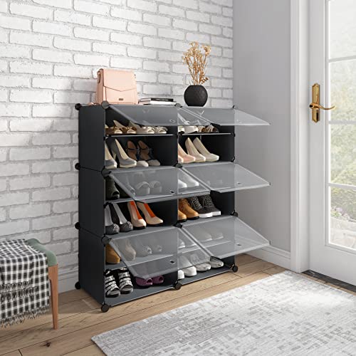 Unzipe Shoe Rack Organizer, 8-Tier Shoe Storage Cabinet 16 Pairs Free Standing Shoe Racks Plastic Shoes Shelves Diy Cube Organizer For Closet Hallway Bedroom Entryway Garage, Black #TOP3
