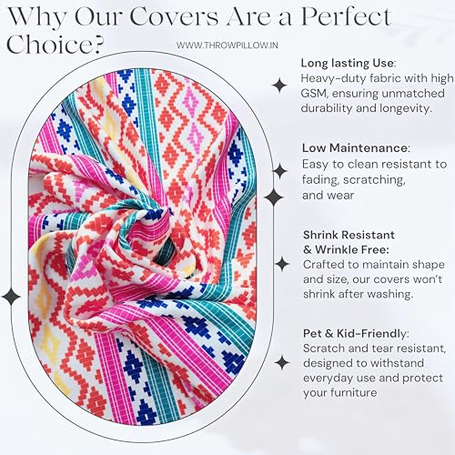 Image of WWW.THROWPILLOW.IN Rainbow Aztech Pattern with Multicoloured Tassels Three Seater Anti-Slip Tassel Sofa Cover 3 Seater- Heavy-Duty, Scratch-Resistant-Sofa Seat Cover 3 Seater