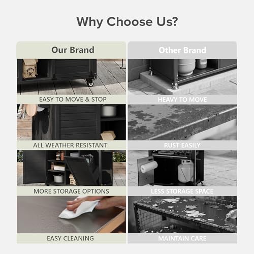 Image of Merax 78.3 inch Outdoor Kitchen Island with Foldable Grill Table, Wooden Outdoor Grill Cart with Trash Can Storage & Stainless Steel Top, Outdoor Bar Cart, Pizza Oven Table for Lawn & Garden, Black