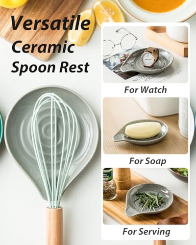 Image of LAUCHUH Spoon Rest for Stove Top, 5 inch Ceramic Spoon Holder for Kitchen Counter Large Cooking Spoon Holder for Spatula, Ladle or Tongs, Heat-Resistant, Framhouse Decor for Father's Day, Gray