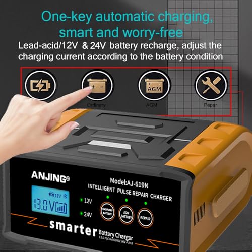 Battery Charger 0-20A 12V/24V Fully Automatic Battery Maintainer, Car Battery Trickle Charger Automotive w/Battery Repair, Desulfator, 300W Fast Charger for AGM, STD, Gel, Deep Cycle Batteries