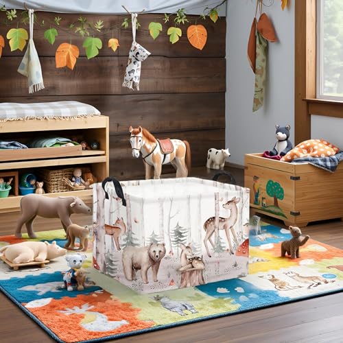 Image of Rectangular Woodland Animal Basket Kids Baby Storage Basket Cute Storage Bin Organizer Shelf Book Woodland Room Decor(Woodland Animal)