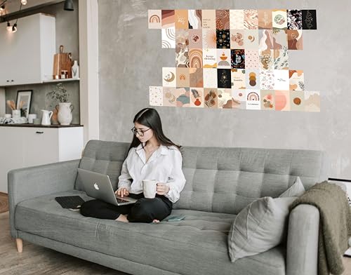 Image of Pack of 54 Boho Wall Collage Kit Posters - 4 x 6 Inches Wall Decor Poster - Wall Art For Bedroom, Living room, Office - 1 Tissue Tape