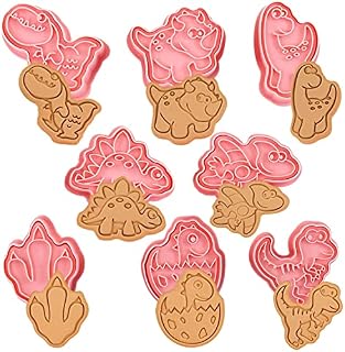 Crethink New Dinosaur Cookie Cutter Set-8 Plastic Cookie Stamp- Cartoon Fun Cookie Mold, Children's Baking Set.