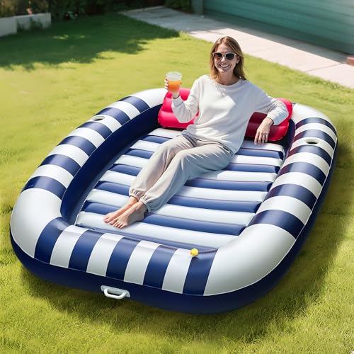 Inflatable Boats Yacht Dock Pool Wave Inflatable Pool Lounger Floats W/Water Sprinkler, 80' x 66' Large Tanning Bed for Adult...