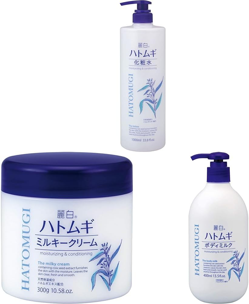 【セット買い】麗白 ハトムギ化粧水 本体 大容量サイズ 1000ml + 麗白 ハトムギ ミルキークリーム 300g + 麗白 ハトムギ ボディミルク 400ミリリットル (x 1)
