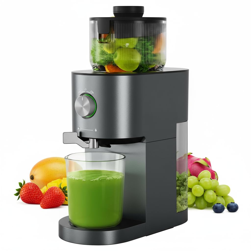 Silonn Slow Masticating Cold Press Juicer Machines High Juice Yield Self-Feeding with 5 4 Large Chute for Whole