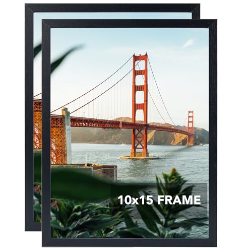 OMISHE Confezione da 2 cornici per foto da 25 x 38 cm, da appendere alla parete orizzontalmente o verticalmente, 10 x 15 cornici in legno composito, colore nero
