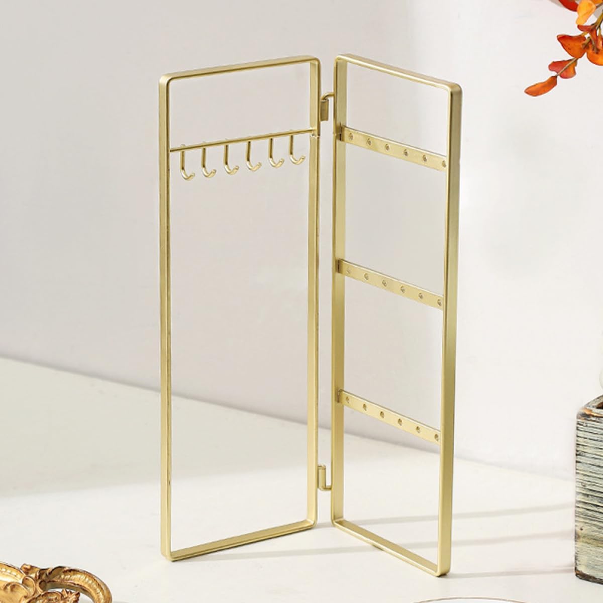 BESTOYARD Foldable Iron Earring Holder Jewelry Organizer Stand Necklace Display Rack Desktop Jewelry Storage for Home and Retail Use Gold Metal Holder image 5