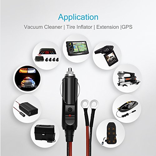 [UL Wire]Chanzon 6Ft Male Plug Cigarette Lighter Outlet + Eyelet Terminal Spring Power Supply Cord 12V 16AWG Heavy Duty Cable Fused DC Power 12 24 Volt Socket for Car Inverter Tire Inflator Air Pump
