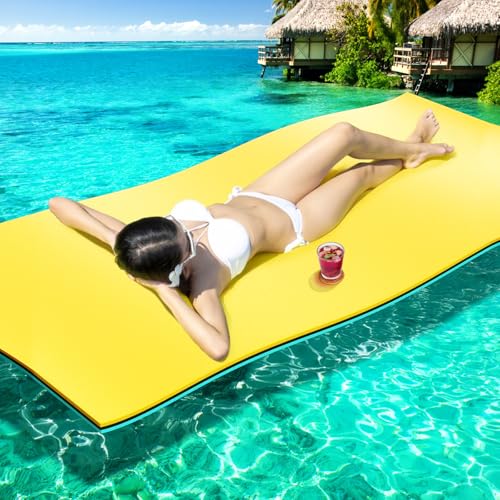 Lily Pad Floating Mat, 6 x 3FT Floating Water Mat for The Lake,3 Layers Tear-Resistant XPE Foam Portable Lily Pad Float,Resistant Water Mat Floating Dock for Adults and Kids,Yellow