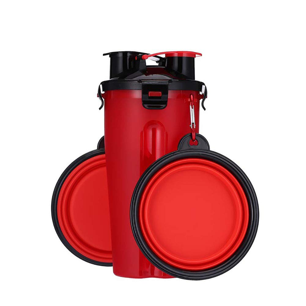 Pet Water Bottle, Portable Travel Dog Food Container and Dog Water Bottle 2 in 1 Leak Proof Cup with 2 Collapsible Dog Bowls for Outdoor Walking Travelling Hiking Camping