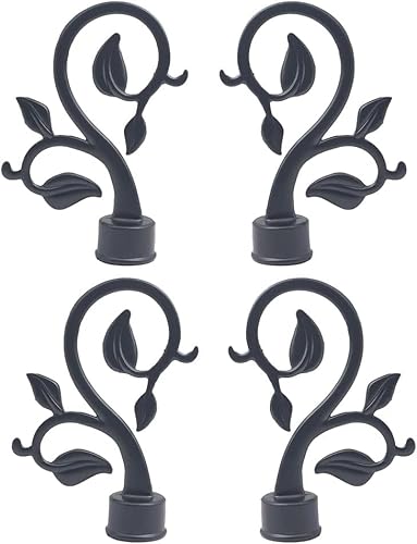 4Pcs Curtain Rod Finials Cap Leaf End Black Aluminum Alloy Drapery Rail Pole Head Cap for 28mm Drapery Pole Black (Branch Shape)