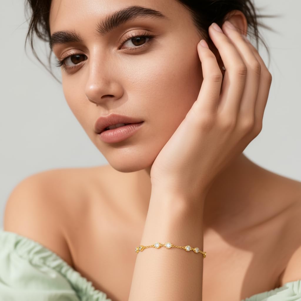 Gold Bracelets for Women 14K Gold Bracelets for Women Cubic Zirconia Bracelet for Womens Shining Design Element with Cubic Zirconia Womens Bracelet