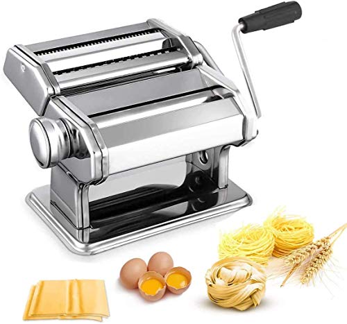 150 Pasta Machine, All in one 7 Thickness Settings Pasta Maker Machine, Stainless Steel Manual Roller Pasta Maker for Spaghetti Linguine Fettuccine Lasagne, Includes Dough Cutter & Hand Crank