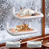 L&W BROS. 2PC Cat Heated Window Perches with Adjustable Thermostat & Timer – Dual Hammocks with Strong Suction Cups, Easy-to-Clean Warm Beds for Multi-Cat Homes, Holds Up to 50lbs Each (L 2PC)
