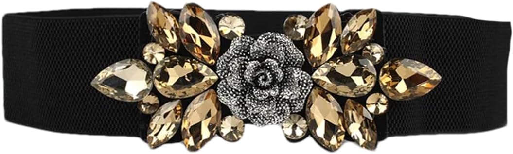 Pulcykp Women Suitable For Waist 65-90cm Rhinestones Elastic Belt Dress Decoration Wide Accessories