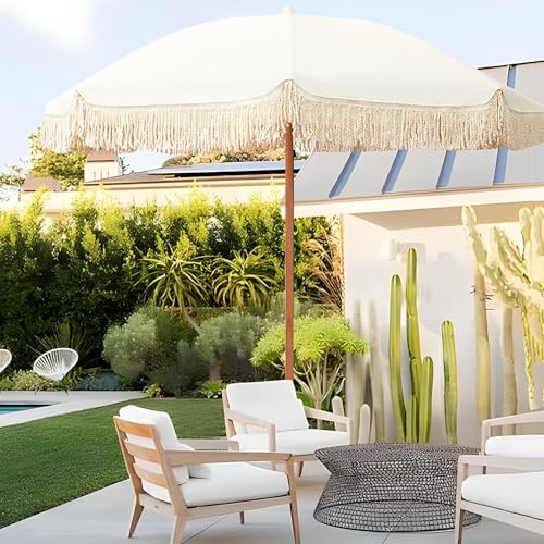 Parasol de balcon de 200cm avec franges chic et 8 baleines robustes anti-UV - 6