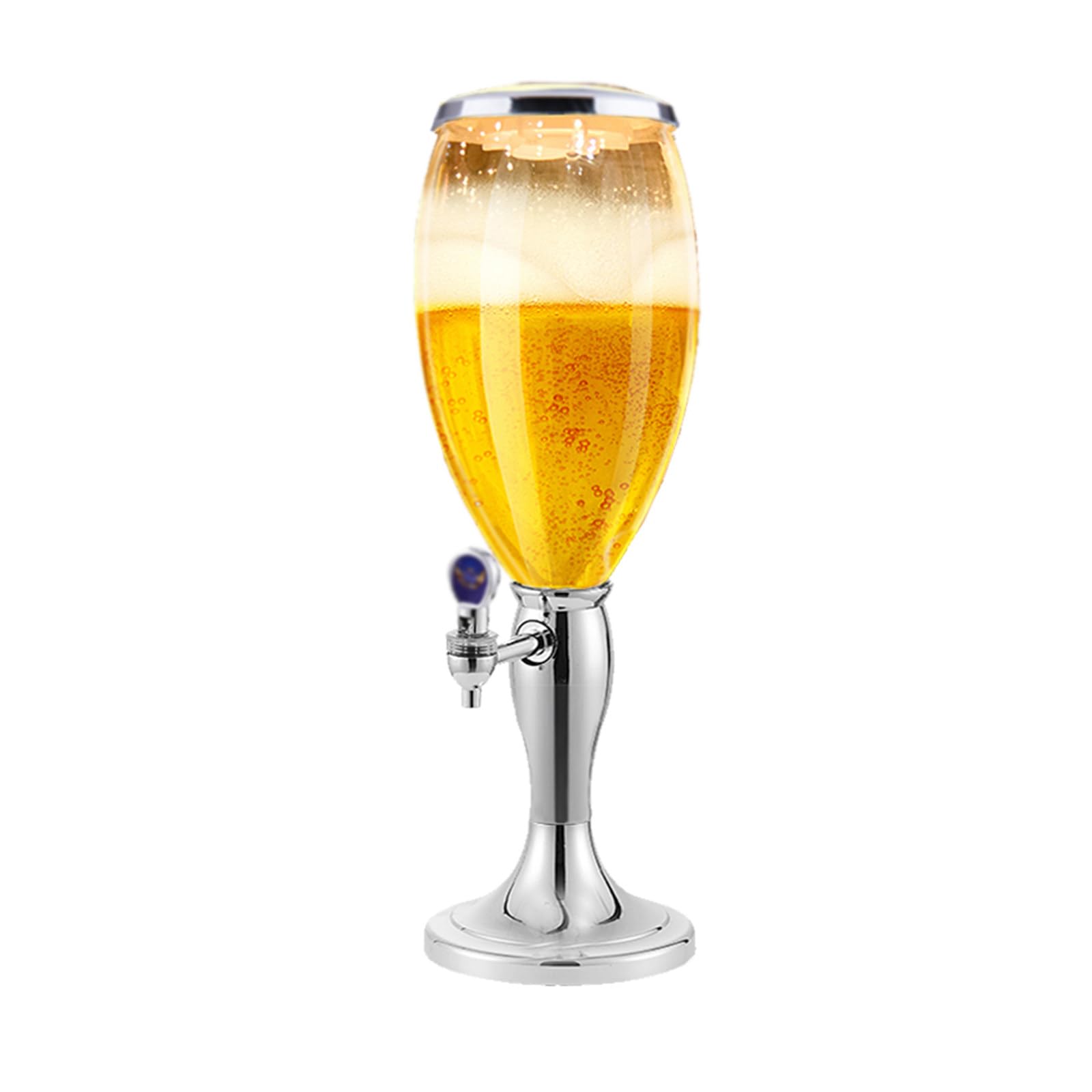 Dispensador de bebidas de torre de cerveza de 3L con luces LED brillantes de colores y tubo de hielo para el día del juego de la fiesta de la barra del hogar,Silver-1.5L