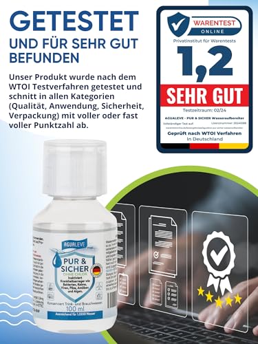 AGUALEVE PUR & SICHER **ohne** Chlor Wasseraufbereiter Trinkwasser – Inaktiviert Keime, Bakterien, etc. | Notvorrat, Notfall, Wohnmobil, Wohnwagen, Camping, Outdoor, Survival, Reisen – Bild 8