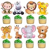 24pcs Jungle Safari Cupcake Toppers Cute Safari Baby Shower Decorations for Kids Jungle Birthday Dec