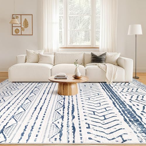 Nakagishi 5x7 Area Rug Living Room: Machine Washable Boho Large Neutral Farmhouse Stain Resistant Indoor Floor Rugs Moroccan Carpet for Bedroom Nursery Dorm Classroom Playroom Dining Room- Navy Blue