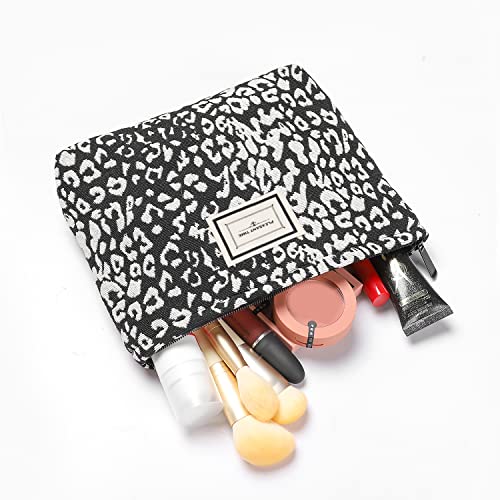 Etercycle Leopard Print Makeup Bag For Women, Large Capacity Canvas Makeup Bags Cosmetic Bag Travel Toiletry Organizer Bag (Black) #TOP1