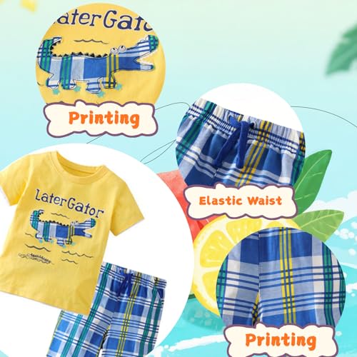 Image of Boy Shorts Sets Dinosaur Animal Print Shirt Summer Outfits Set 2pcs Casual Clothes