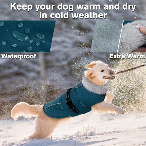 Image of Lelepet Dog Coats for Small Dogs Waterproof Dog Jacket with Adjustable Fit | Winter Jacket Reflective Pet Fleece Vest Windproof Cold Weather Coats with Adjustable Buckle & Leash Hole, Dark Green, S