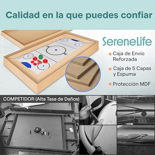 Miniatura 7 de Serenelife Mesa De Hockey De Aire, Motor Dos Veces Mas Fuerte, Marcador De Puntos Led Digital, Dispensador De Discos Y Accesorios