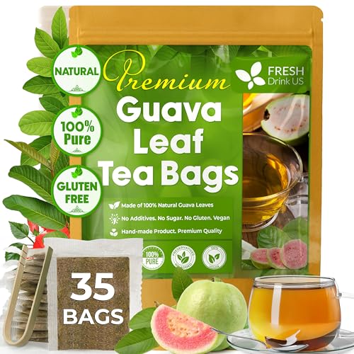 Image of FreshDrinkUS, Premium 35 Guava Leaf Tea Bags, 100% Natural & Pure. Loose Leaf Guava Herbal Tea. No Sugar, No Caffeine, No Gluten, Vegan.