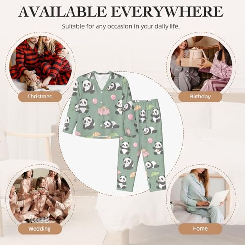 Image of Women'S Long Sleeve Pajama Set Soft Loungewear Button-Down Top & Elastic Waist Pants S- 2XL