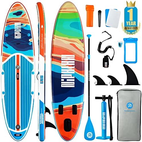 Niphean Inflatable Stand Up Paddle Board with SUP Accessories, 5mm Double Anti-Slip EVA Deck, 10’6’’ Inflatable Paddle Boards for Adults & Youth of All Skill Levels