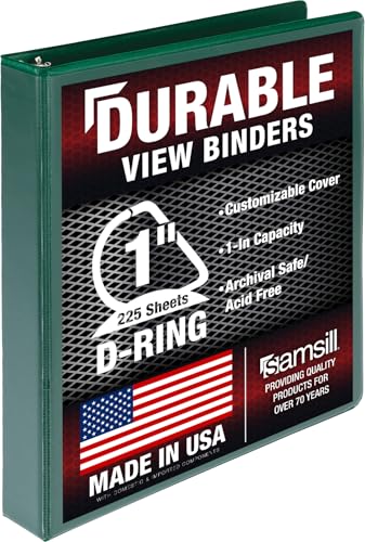 Samsill Durable 1 inch 3 Ring Binder D Ring Binder 100% Recycled Chipboard Green