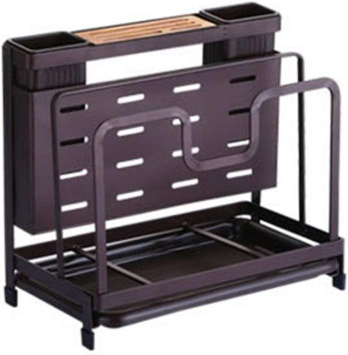 Metal Lid Rack Steel Knife Block Cutting Board Chopper Holder with Drainboard Drying Rack Kitchen Storage Organizer Counter Display Stand (Color : B) (A)