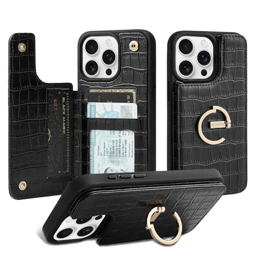 CUSTYPE for iPhone 15 Pro Max Wallet Case with Card Holder,180°Ring Holder Kickstand Card Slots Case for iPhone 15 Pro Max 6.7"-Black by CUSTYPE - Used condition - US$25.20