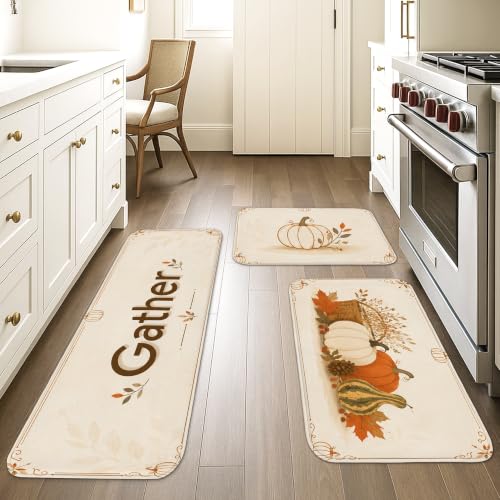 Tapis de cuisine de qualité rustique lot de 3 tapis beiges confortables au design traditionnel