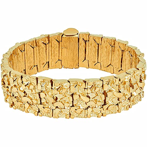 Lifetime Jewelry 23Mm Rugged Nugget Link Bracelet For Men And Women 24K Gold Plated (8) #TOP5