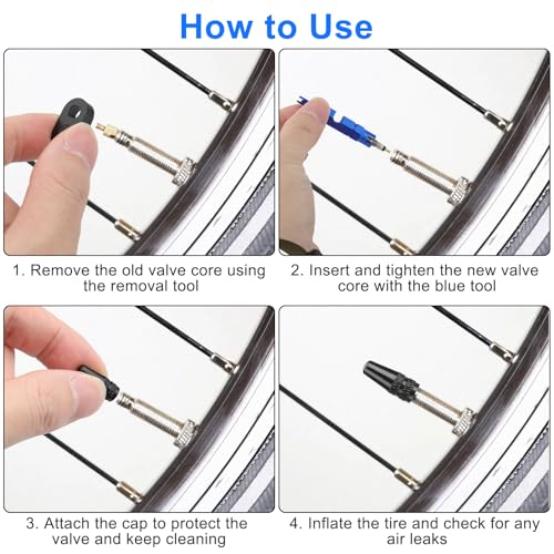 Image of Linkstyle 44PCS Presta Valve Core Cap Kit with Removal Repair Tool, Tire Valve Stem Core Quickly Replacement Tool Kit