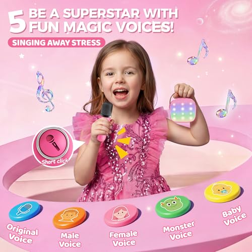 Image of YLL Mini Karaoke Machine for Kids Toys, Portable Bluetooth Speaker with 2 Wireless Microphones, Birthday Gifts for Girls 3, 4, 5, 6, 7, 8, 9, 10, 11, 12+ Years Old Toddler Teens (Hotpink)